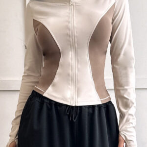 Stand Collar Zip Cardigan Slim Color Block Pilates Running Jacket